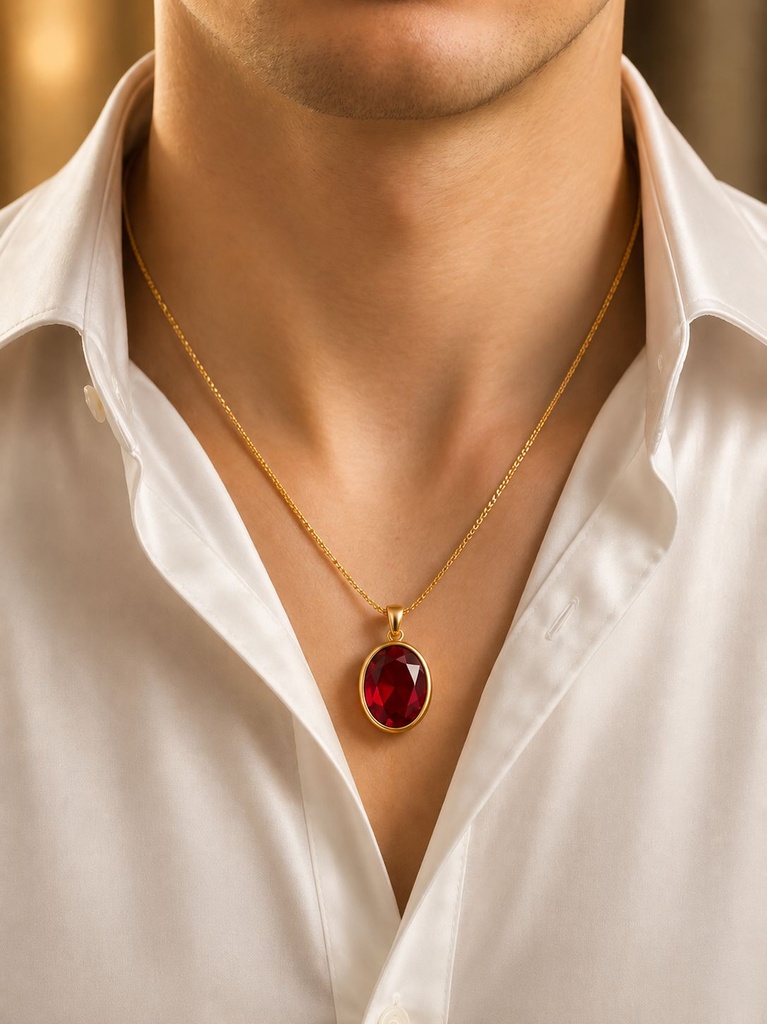 Ruby gemstone colour gold plated pendant for men